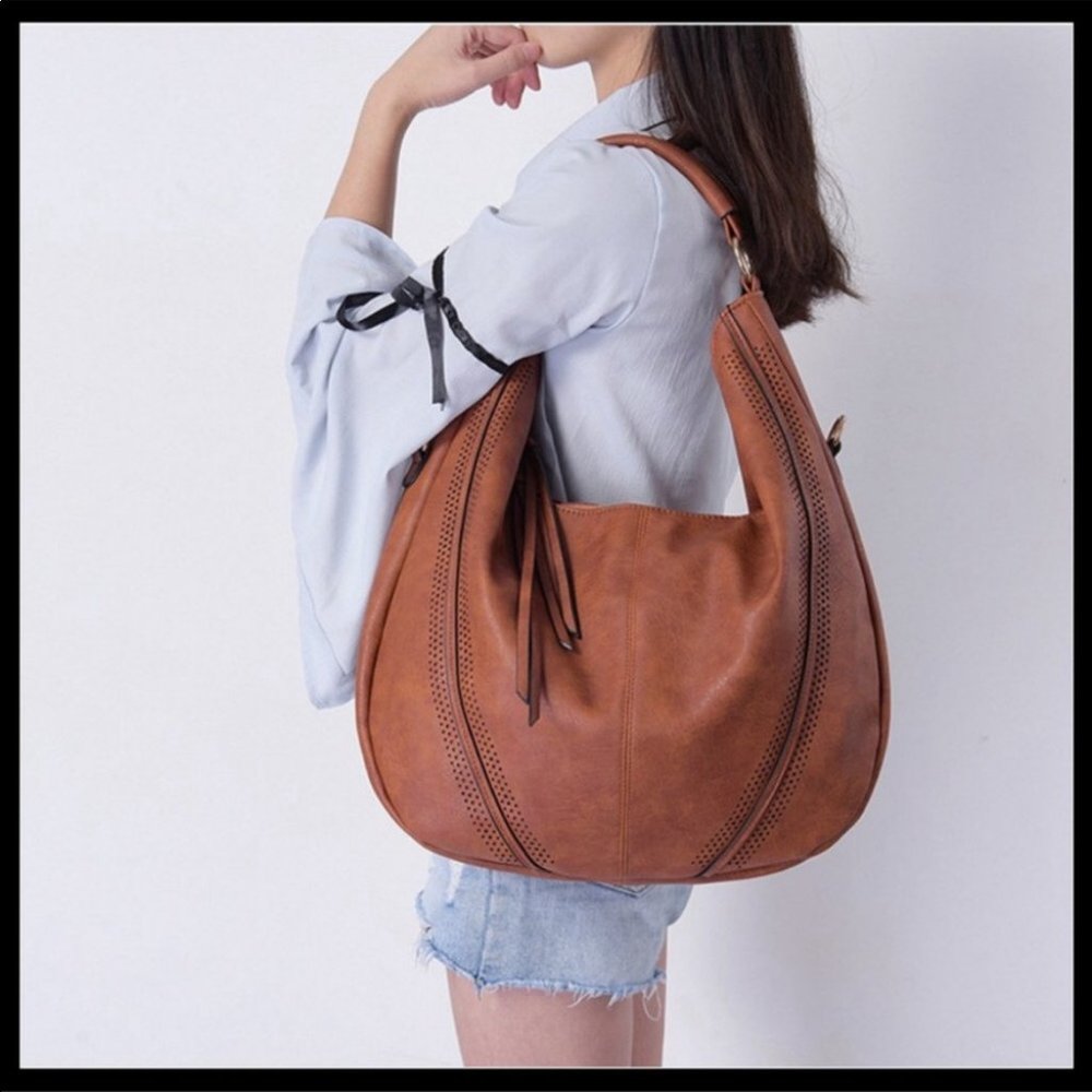 Classic Brown Vegan Leather Hobo Bag - Women - Picture 4 of 8
